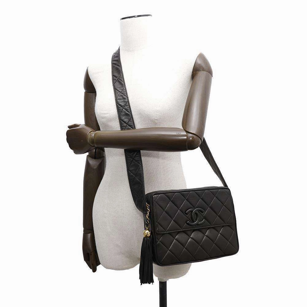 CHANEL Matelasse Shoulder Bag with Fringe Black Lambskin