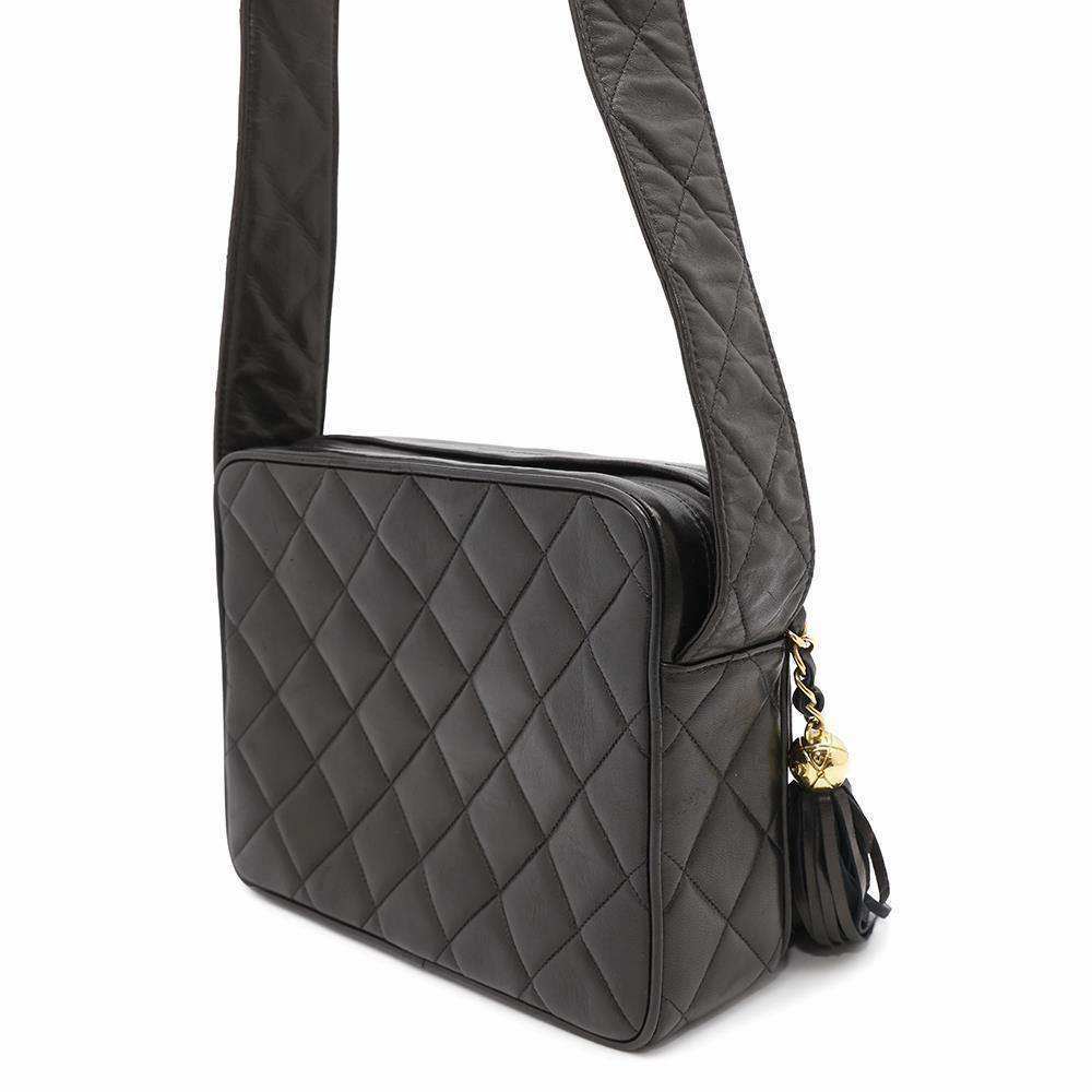 CHANEL Matelasse Shoulder Bag with Fringe Black Lambskin