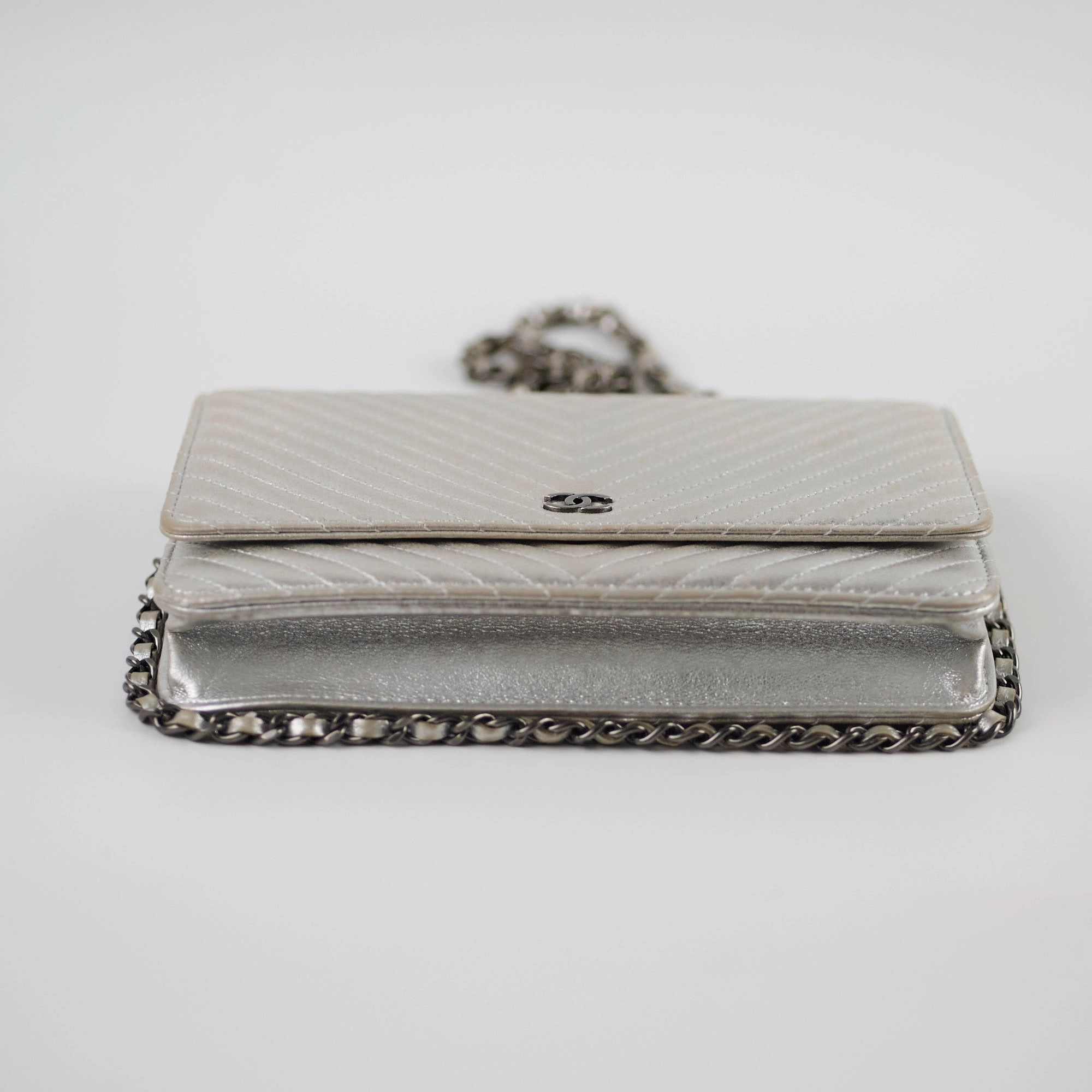 Chanel Metallic Chevron Wallet On Chain WOC Series 22 Series 22