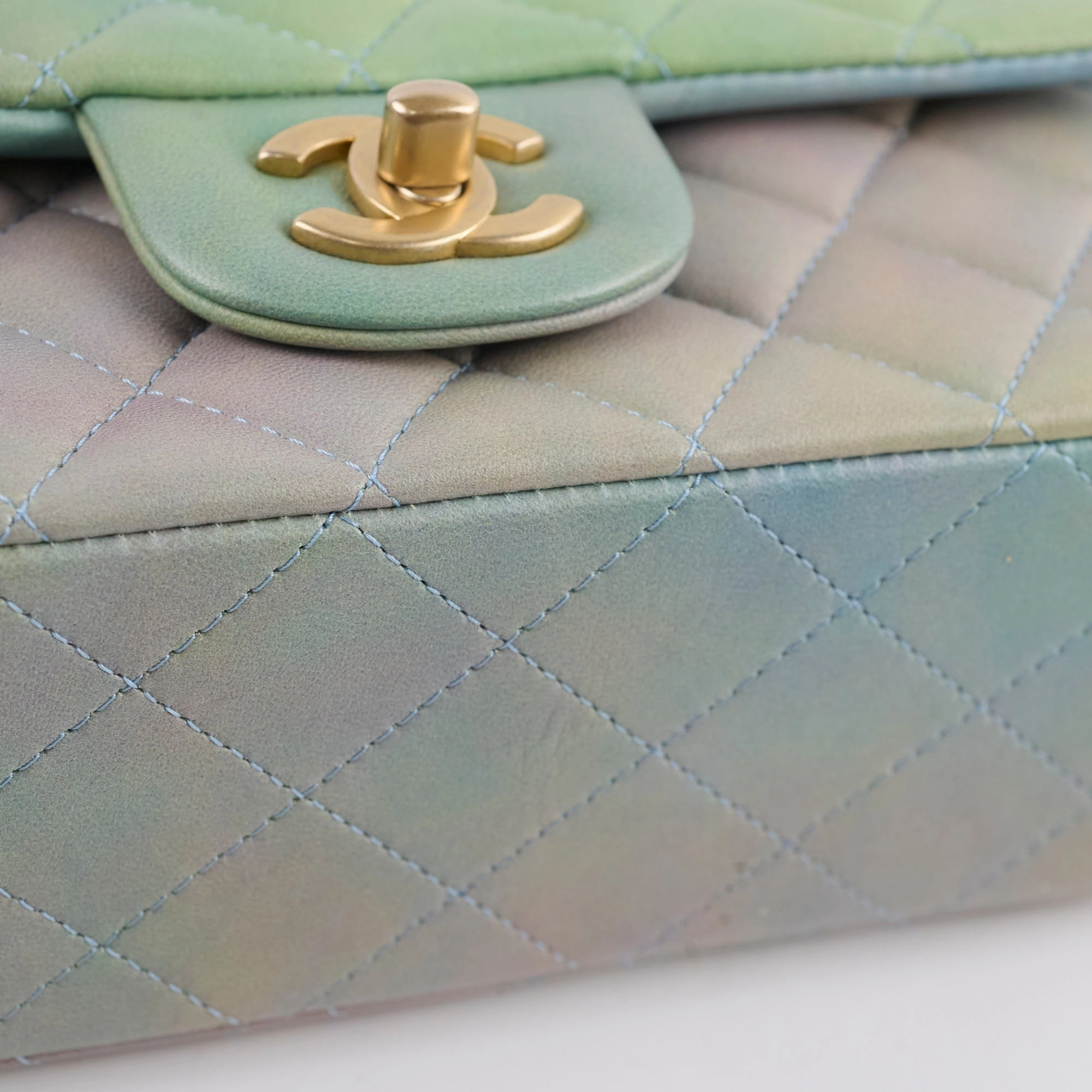 Chanel Mini Rectangular LambskinTop Handle Ombre Green - Microchip