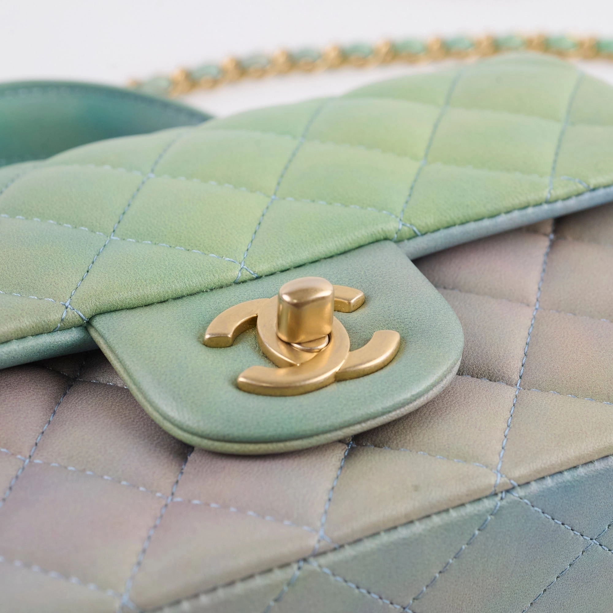 Chanel Mini Rectangular LambskinTop Handle Ombre Green - Microchip