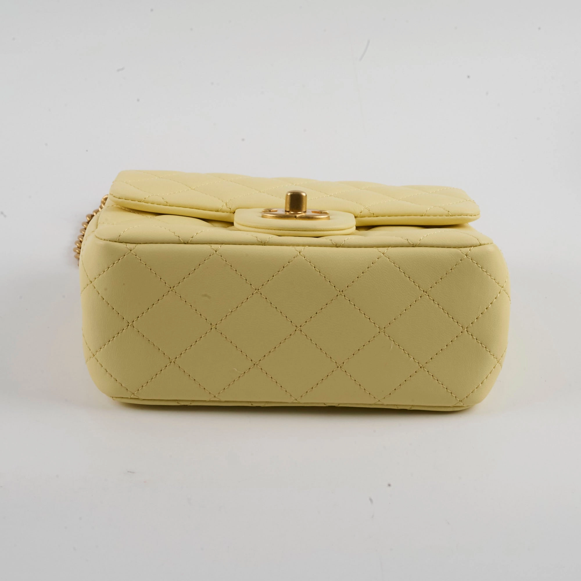 Chanel Mini Square Lambskin Camelia Crush Light Yellow Microchip