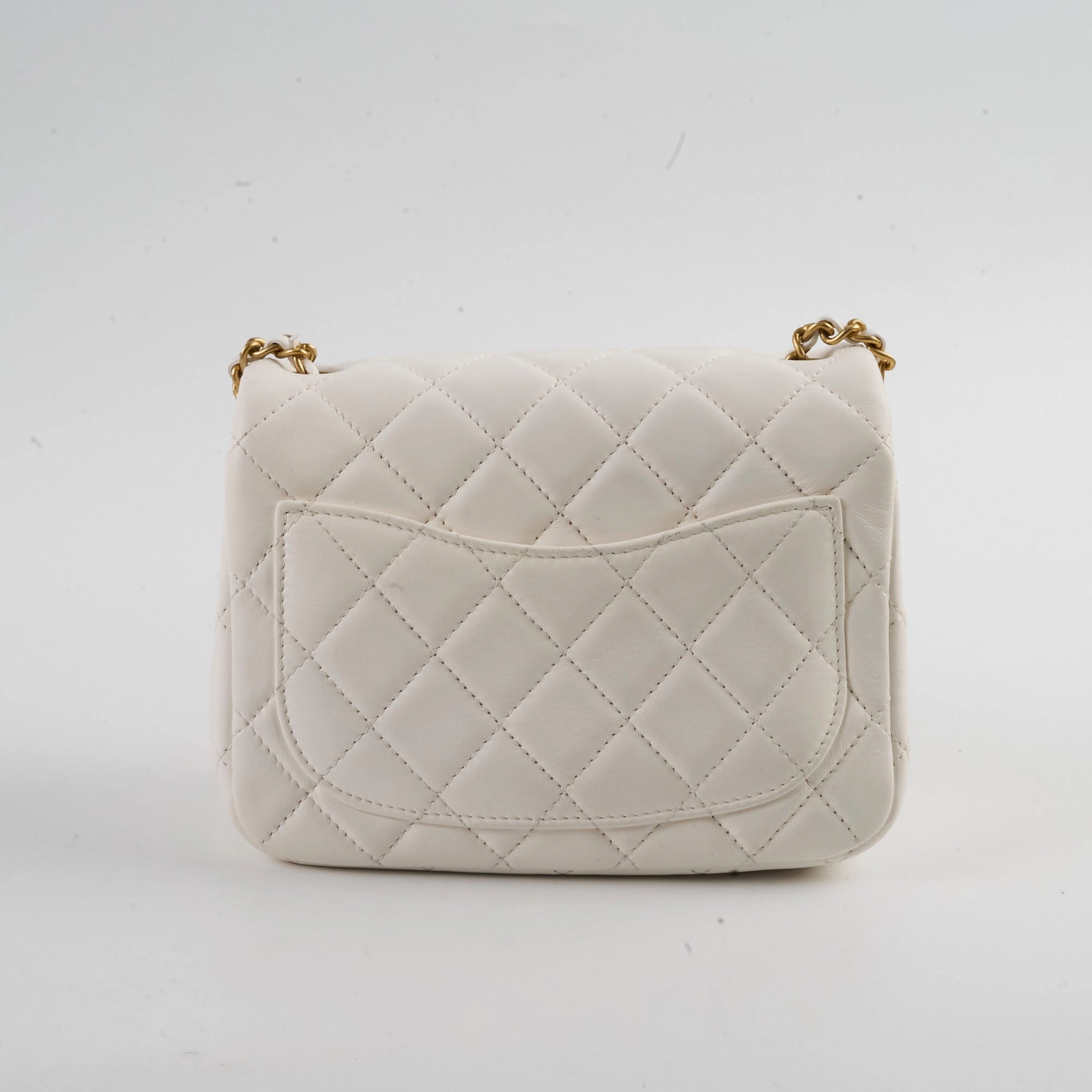 Chanel Mini Square Lambskin Pearl Crush White Series 30