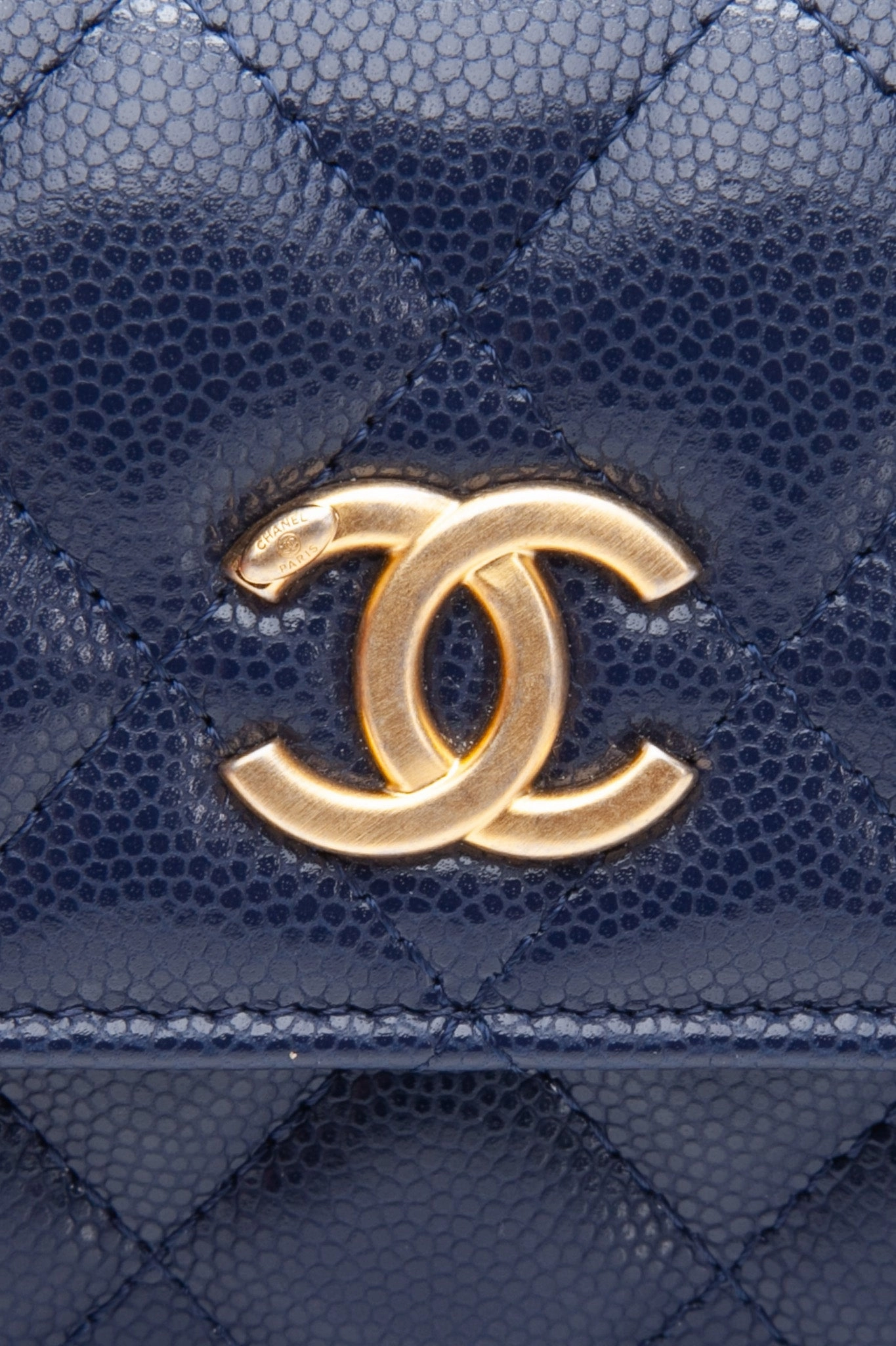 CHANEL Navy Quilted Caviar Twist Your Buttons Coin Purse with Chain Crossbody Bag