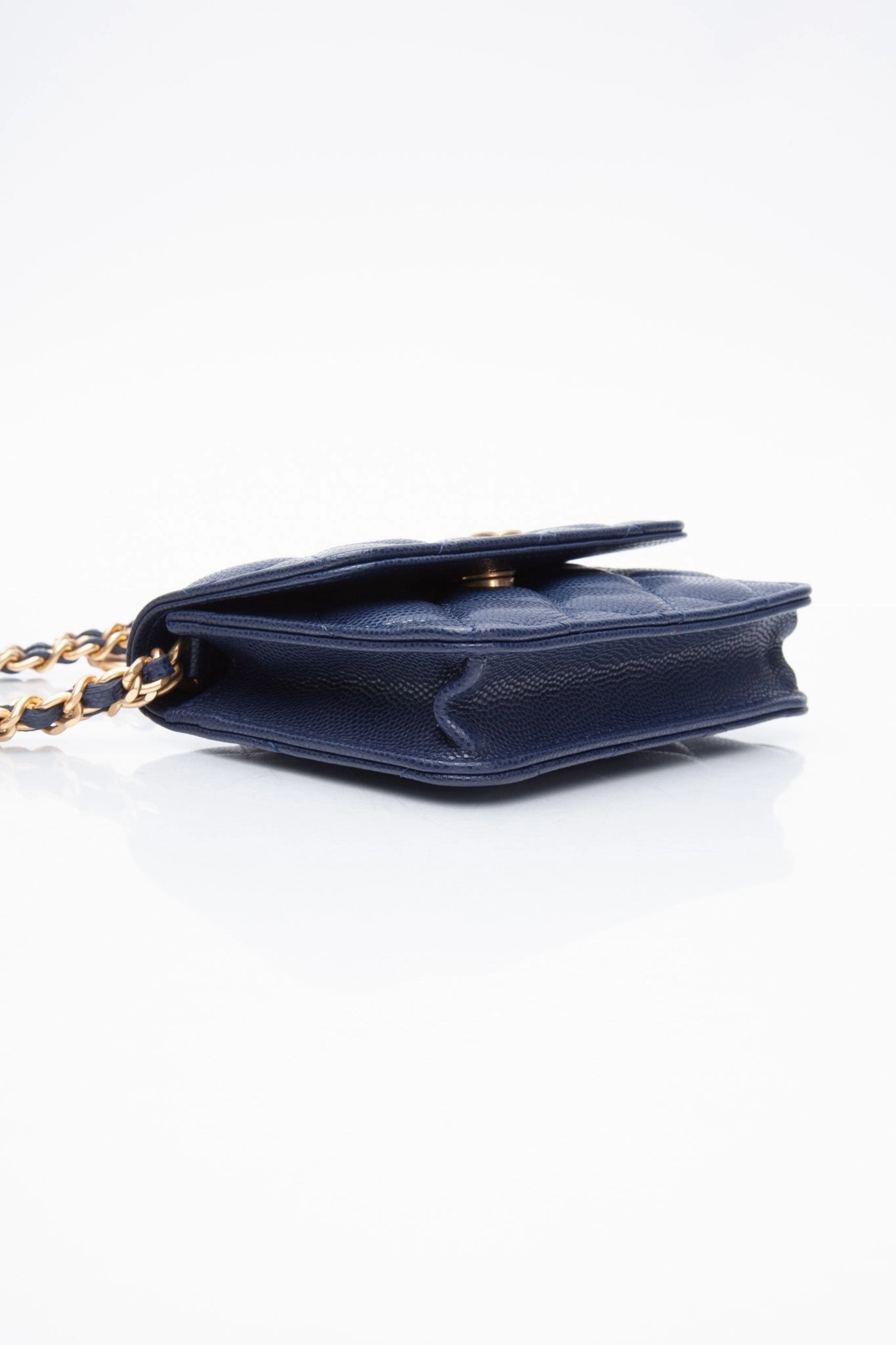 CHANEL Navy Quilted Caviar Twist Your Buttons Coin Purse with Chain Crossbody Bag