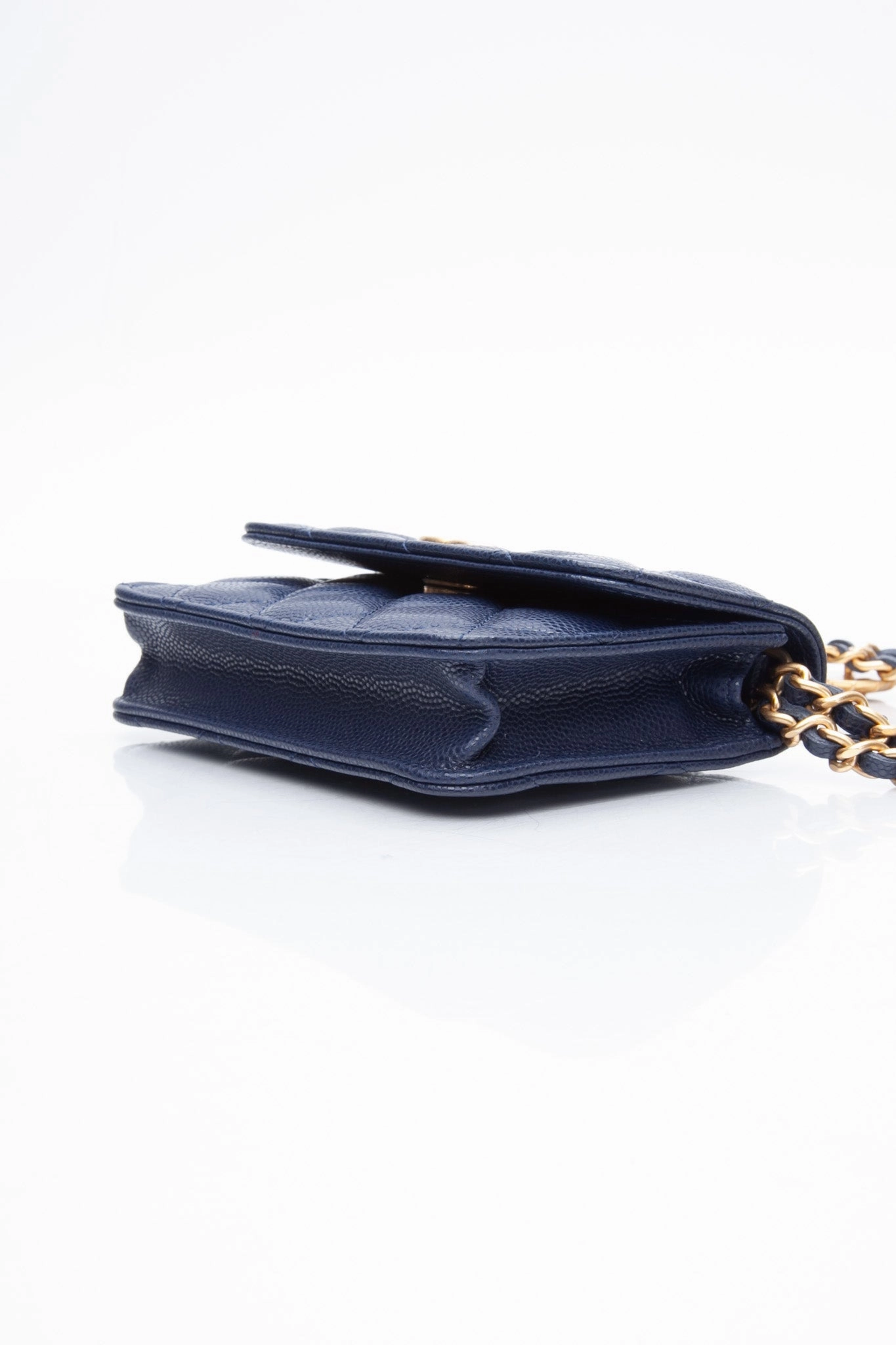 CHANEL Navy Quilted Caviar Twist Your Buttons Coin Purse with Chain Crossbody Bag