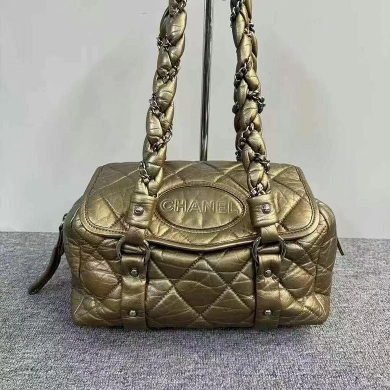 Chanel Preloved Olive Quilted Shoulder Bag