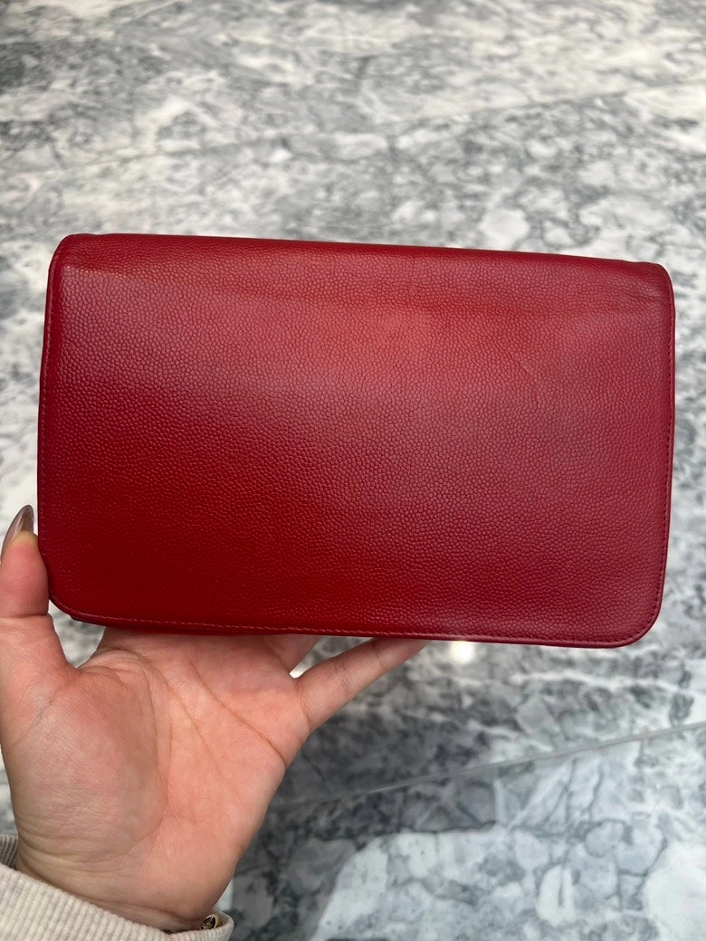 CHANEL Red Caviar Leather Wallet on Chain Shoulder Bag