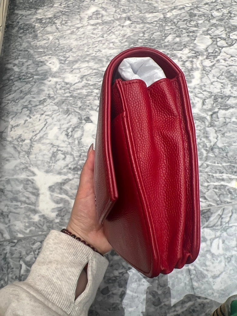 CHANEL Red Caviar Leather Wallet on Chain Shoulder Bag