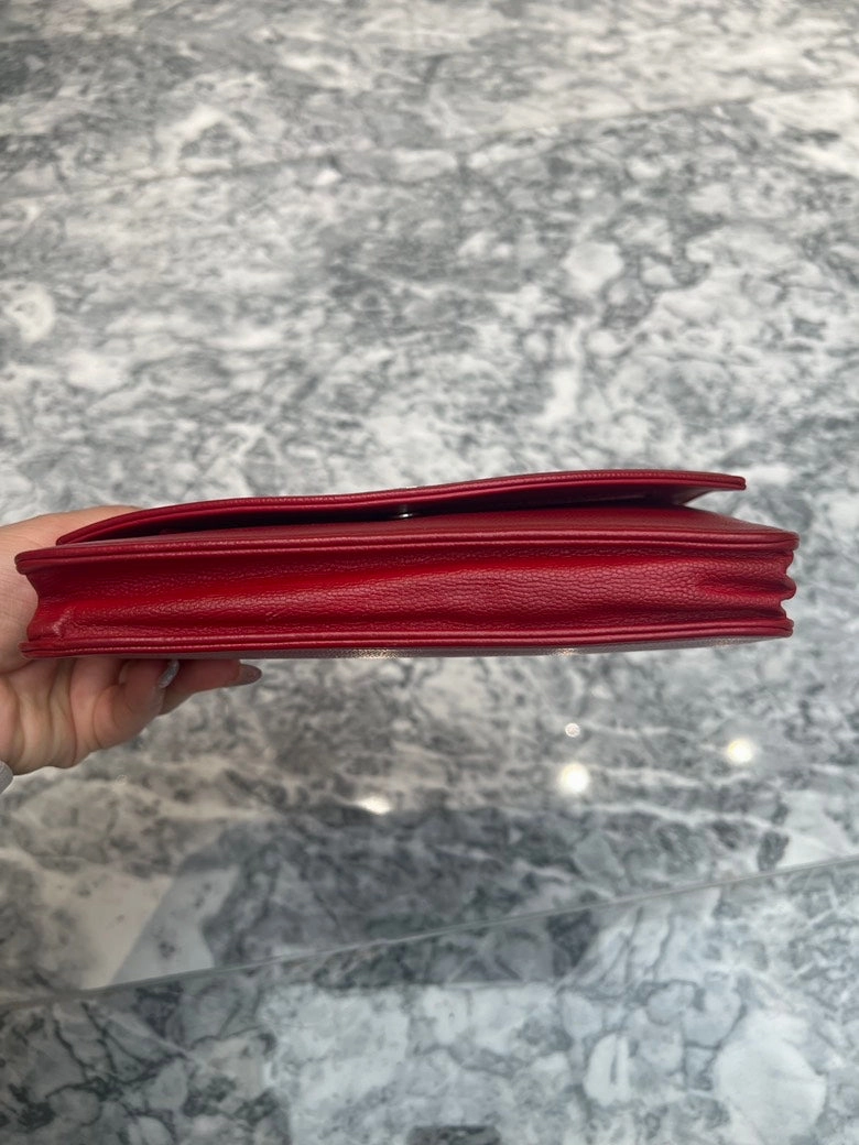 CHANEL Red Caviar Leather Wallet on Chain Shoulder Bag