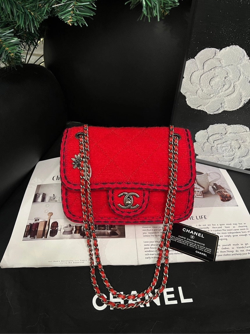Chanel Salzburg Red Tweed One Shoulder Crossbody Bag