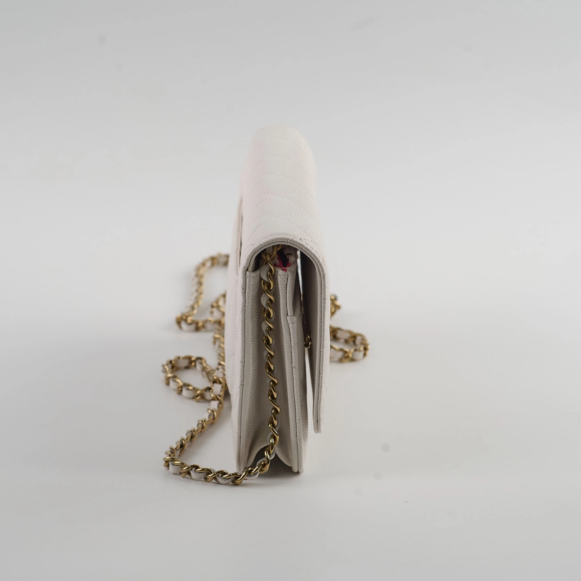 Chanel Seasaonal Caviar Wallet On Chain White Microchip