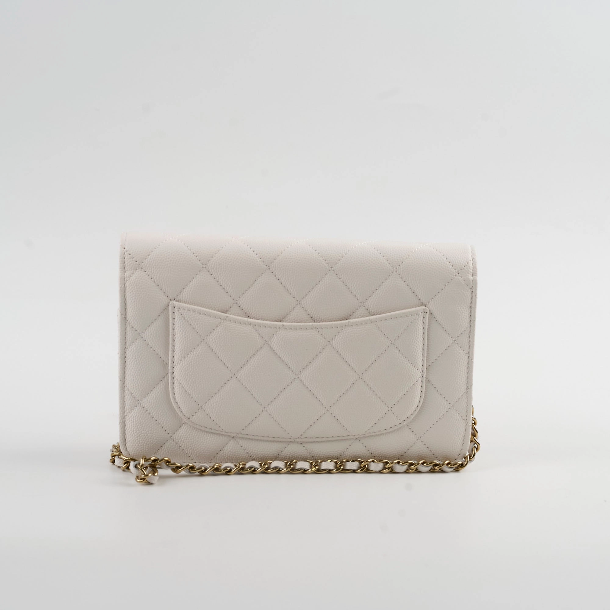 Chanel Seasaonal Caviar Wallet On Chain White Microchip