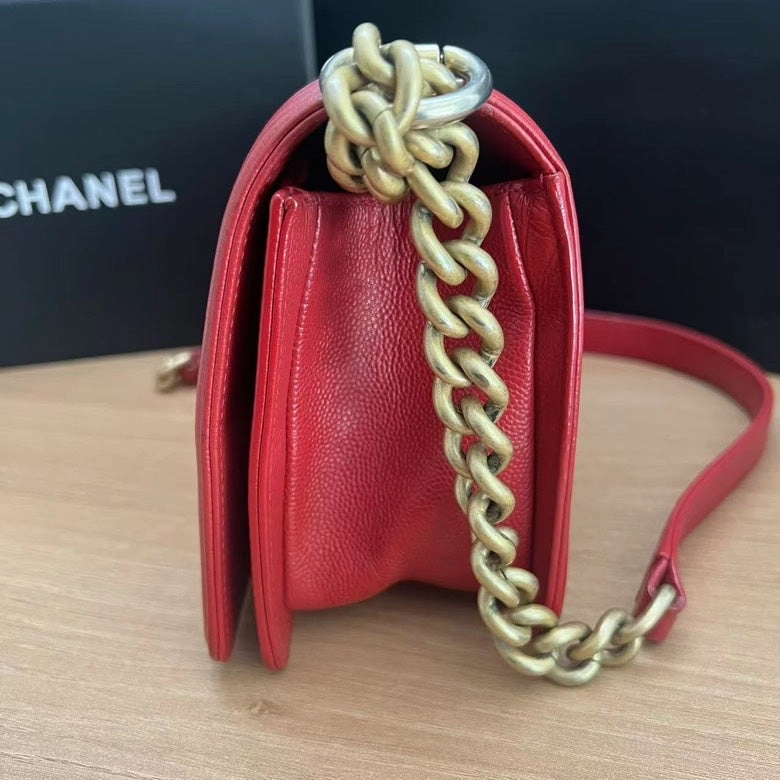 Chanel Small Boy Bag in Red Leather Shoulder Bag