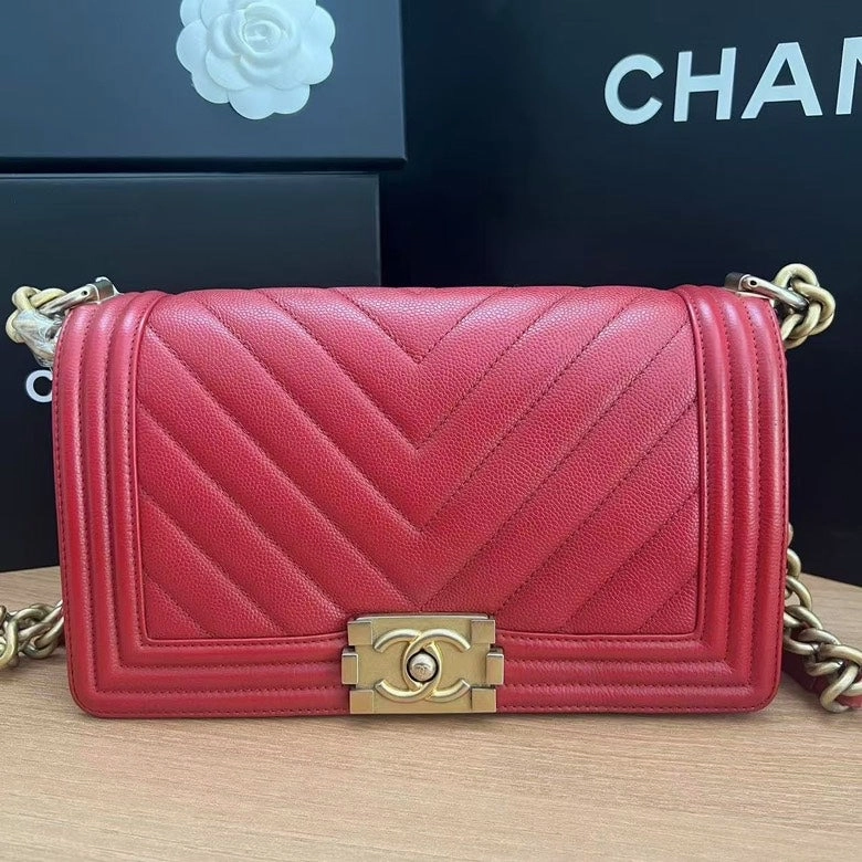 Chanel Small Boy Bag in Red Leather Shoulder Bag
