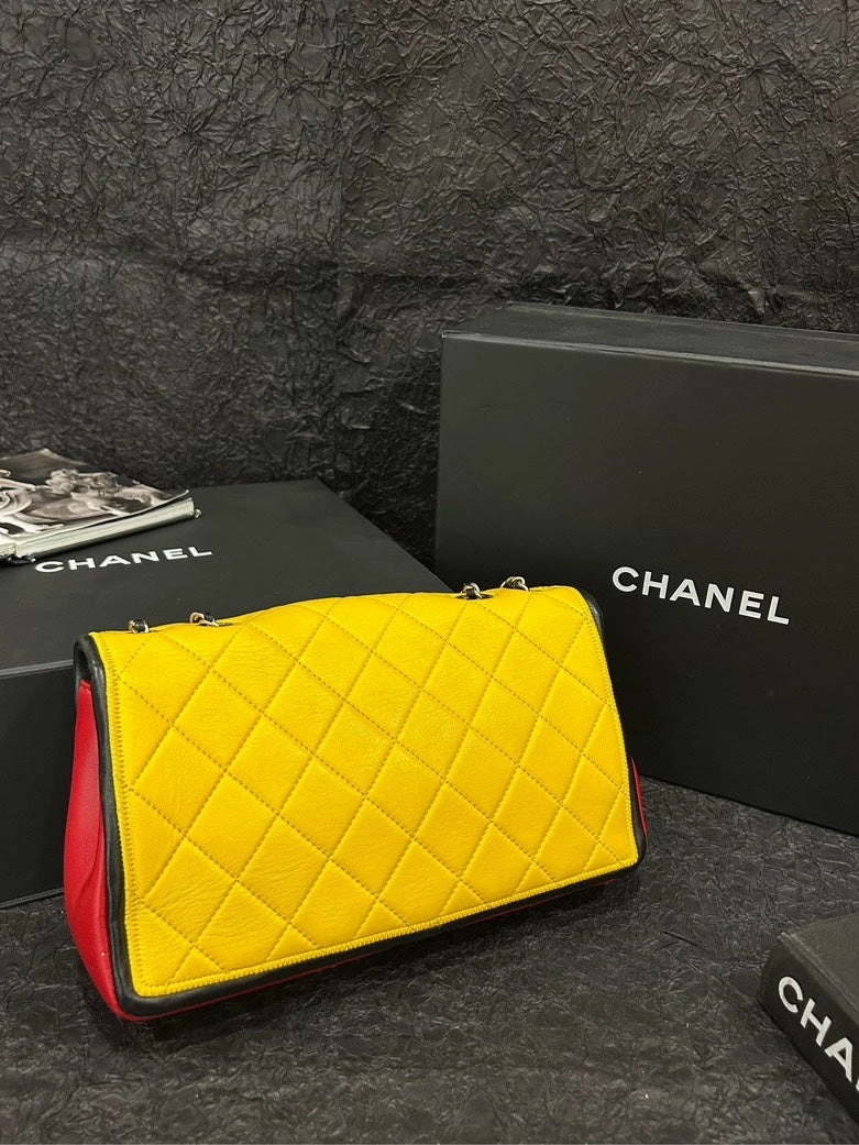Chanel Tricolor Red/Yellow/Blue CF Bag 26cm15cm - Medium Leather Shoulder Bag
