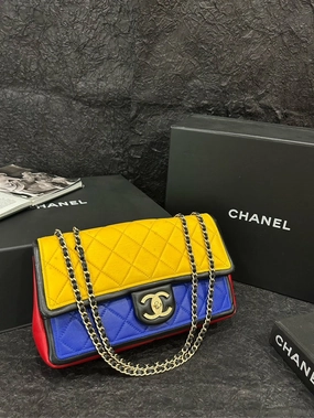 Chanel Tricolor Red/Yellow/Blue CF Bag 26cm15cm - Medium Leather Shoulder Bag