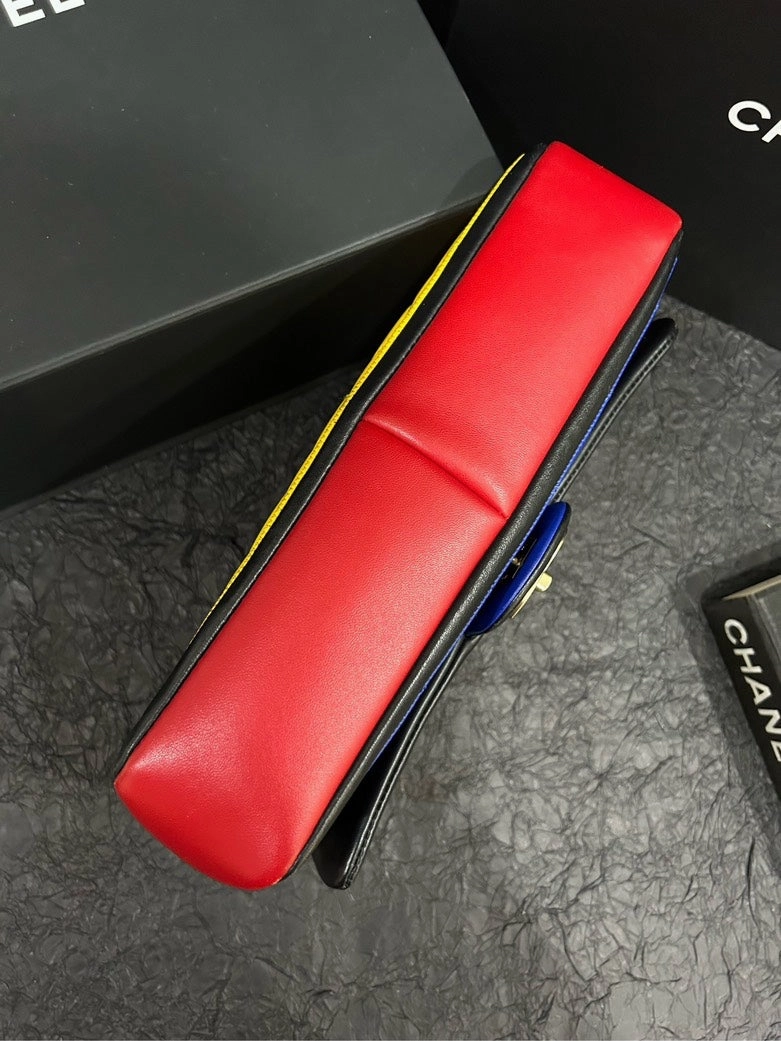 Chanel Tricolor Red/Yellow/Blue CF Bag 26cm15cm - Medium Leather Shoulder Bag