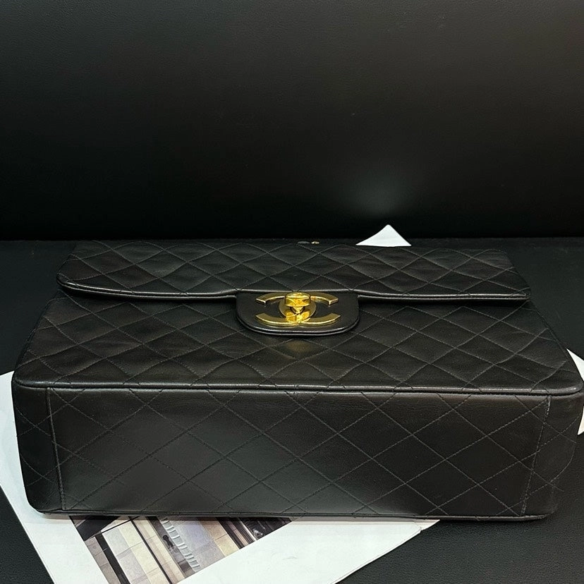 Chanel Vintage CF Maxi Black Quilted Leather Shoulder Bag