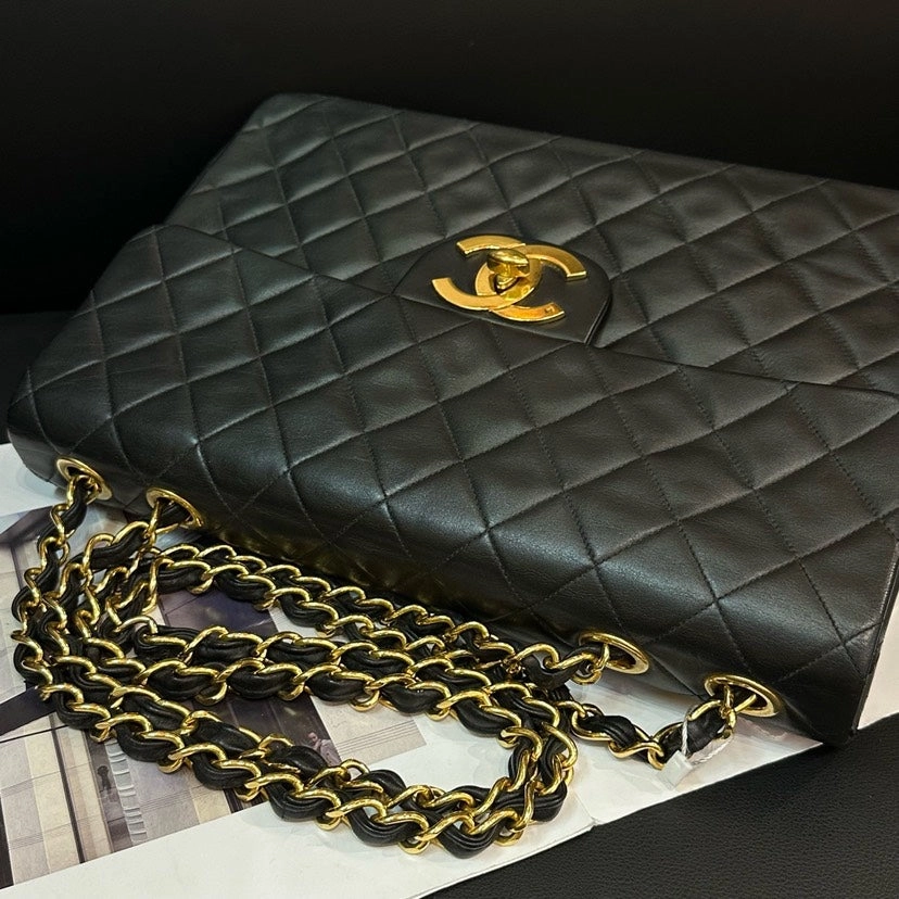 Chanel Vintage CF Maxi Black Quilted Leather Shoulder Bag