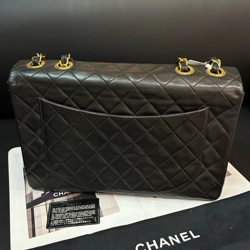 Chanel Vintage CF Maxi Black Quilted Leather Shoulder Bag