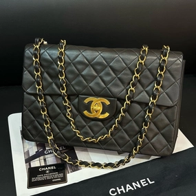Chanel Vintage CF Maxi Black Quilted Leather Shoulder Bag