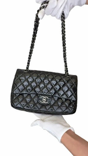 Chanel Vintage Patent Jumbo Classic Single Flap Shoulder Bag - Black Shoulder Bags B24-15 B24-15