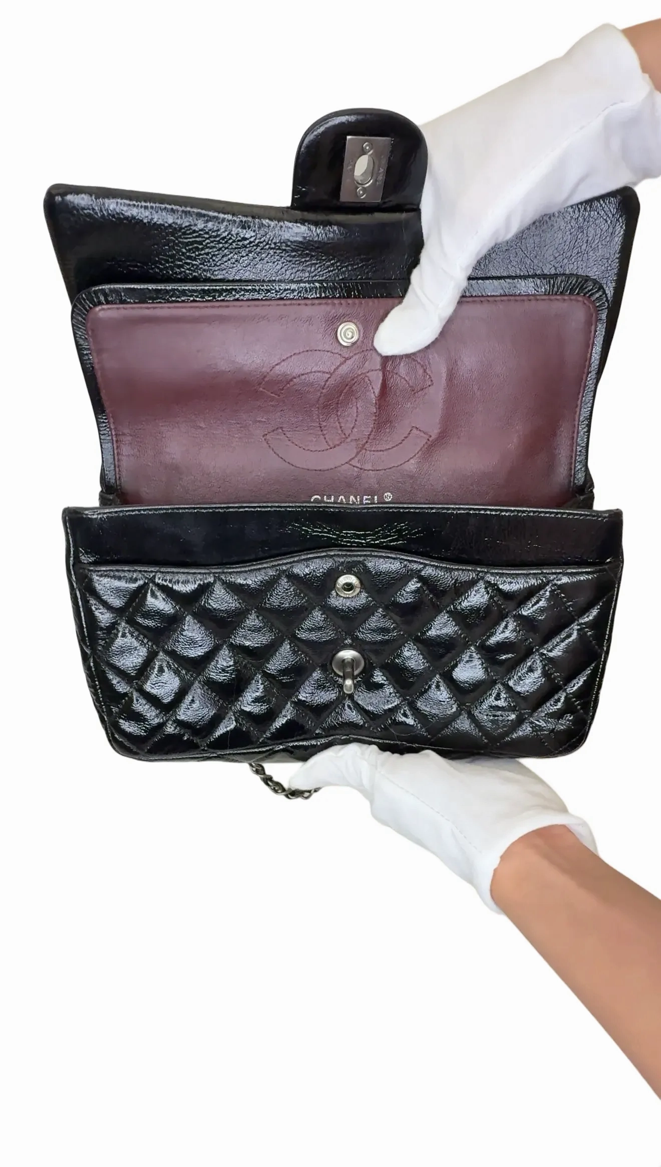 Chanel Vintage Patent Jumbo Classic Single Flap Shoulder Bag - Black Shoulder Bags B24-15 B24-15