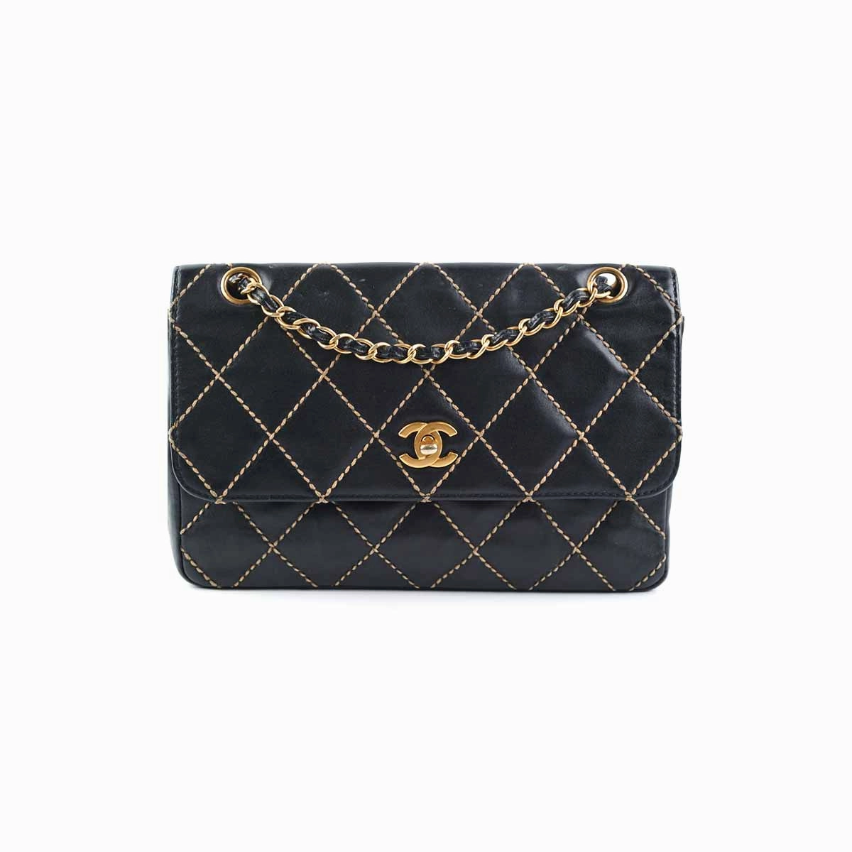 Chanel Wild Stitch Classic Flap Shoulder Bag Black