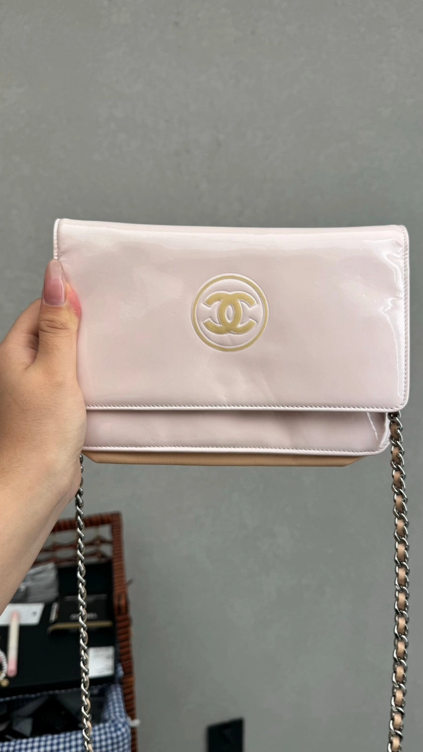 Chanel WOC Classic Light Pink Patent Leather Crossbody Bag