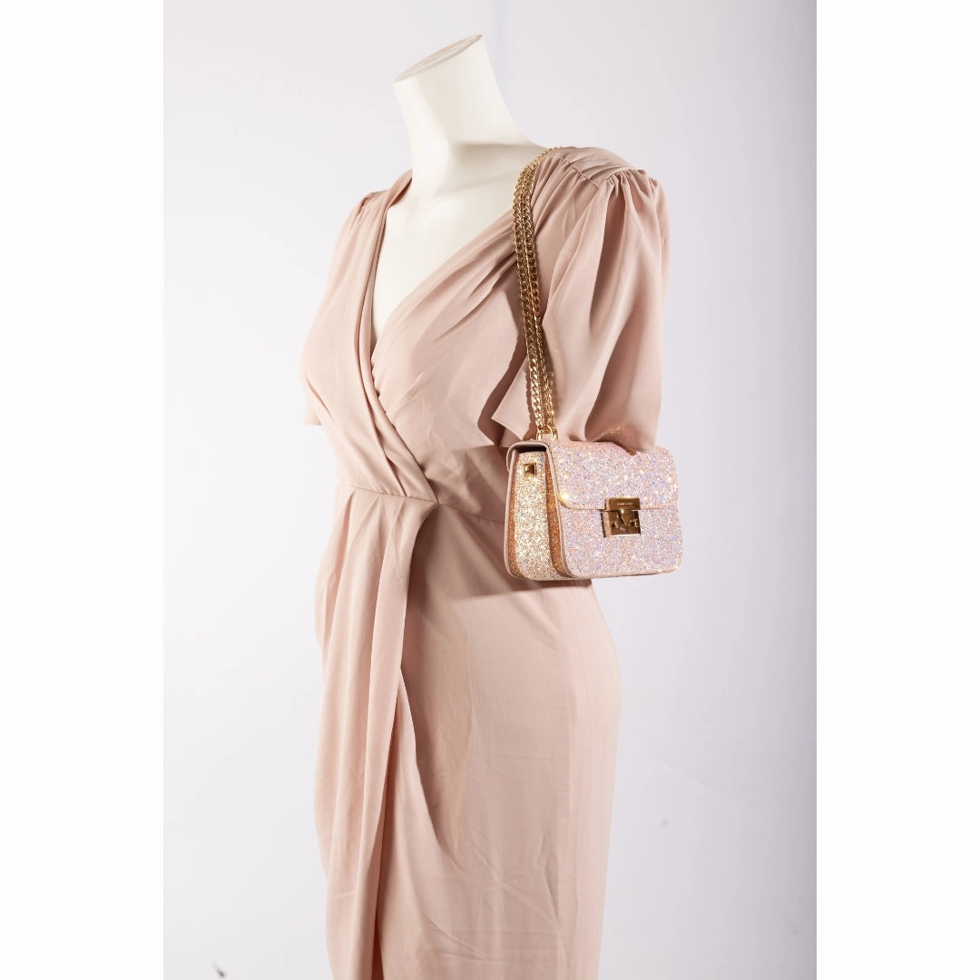 Charles & Keith Glittered Push-Lock Chain Crossbody Bag