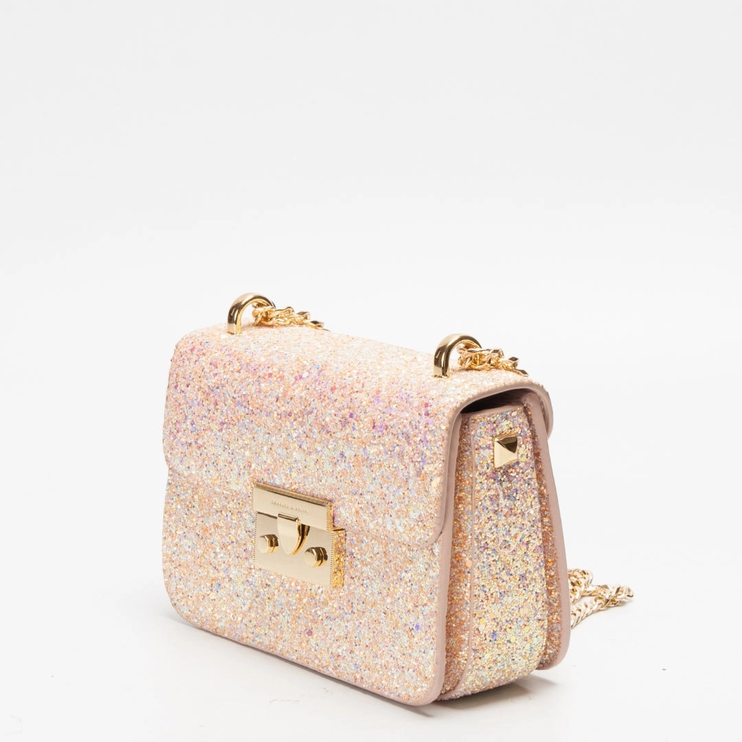 Charles & Keith Glittered Push-Lock Chain Crossbody Bag