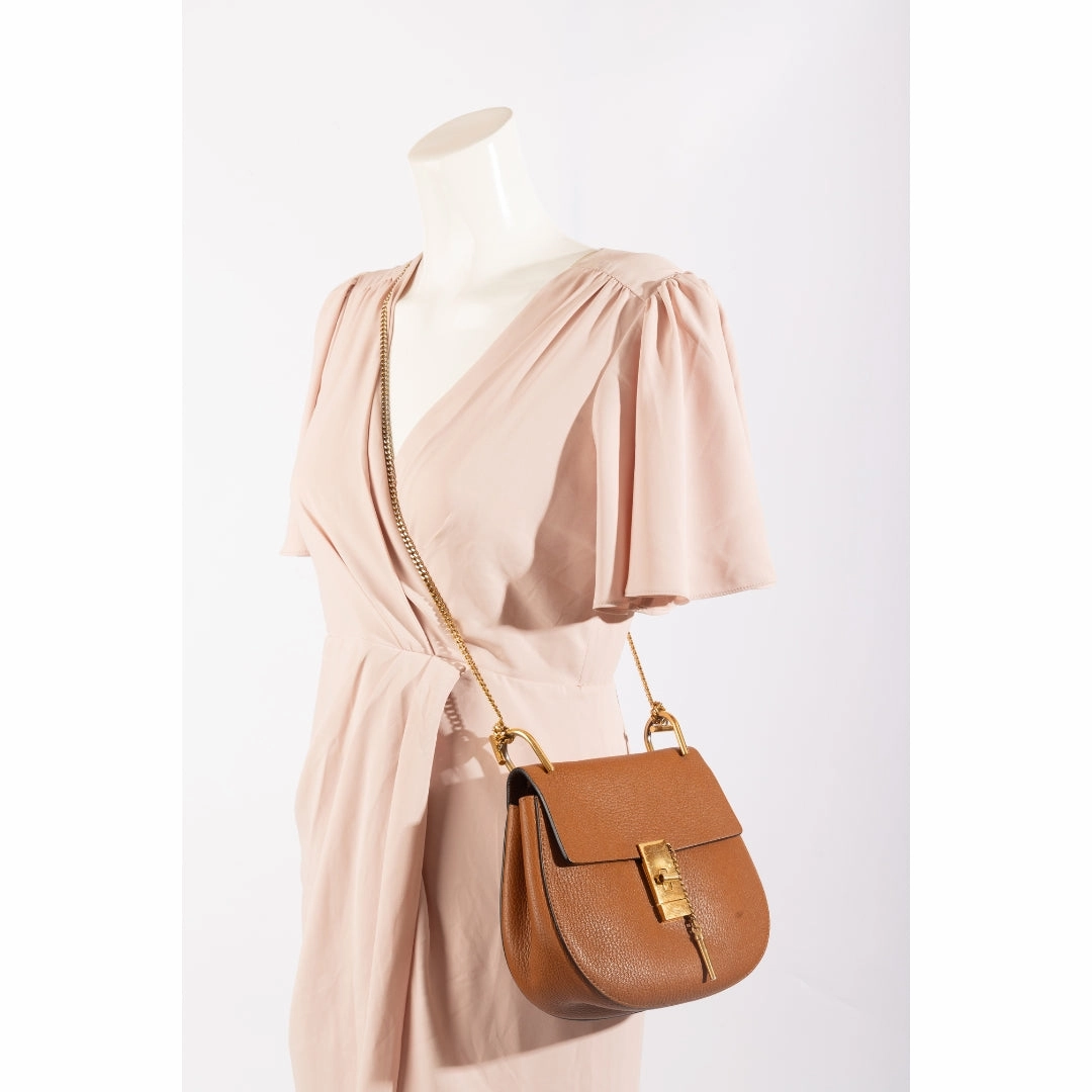 Chloe Brown Leather Drew Crossbody Bag