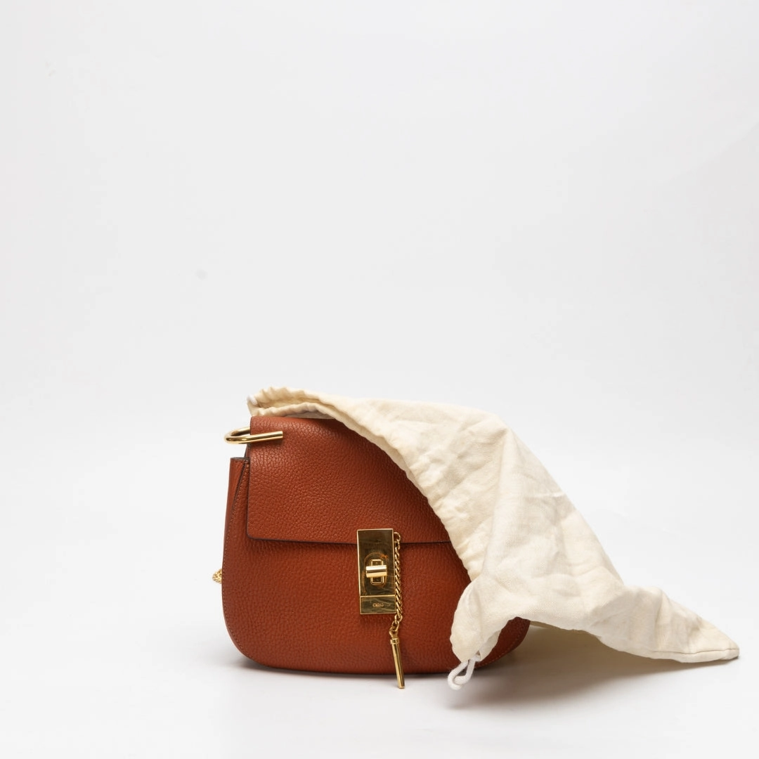 Chloe Burnt Orange Leather Medium Drew Crossbody Bag