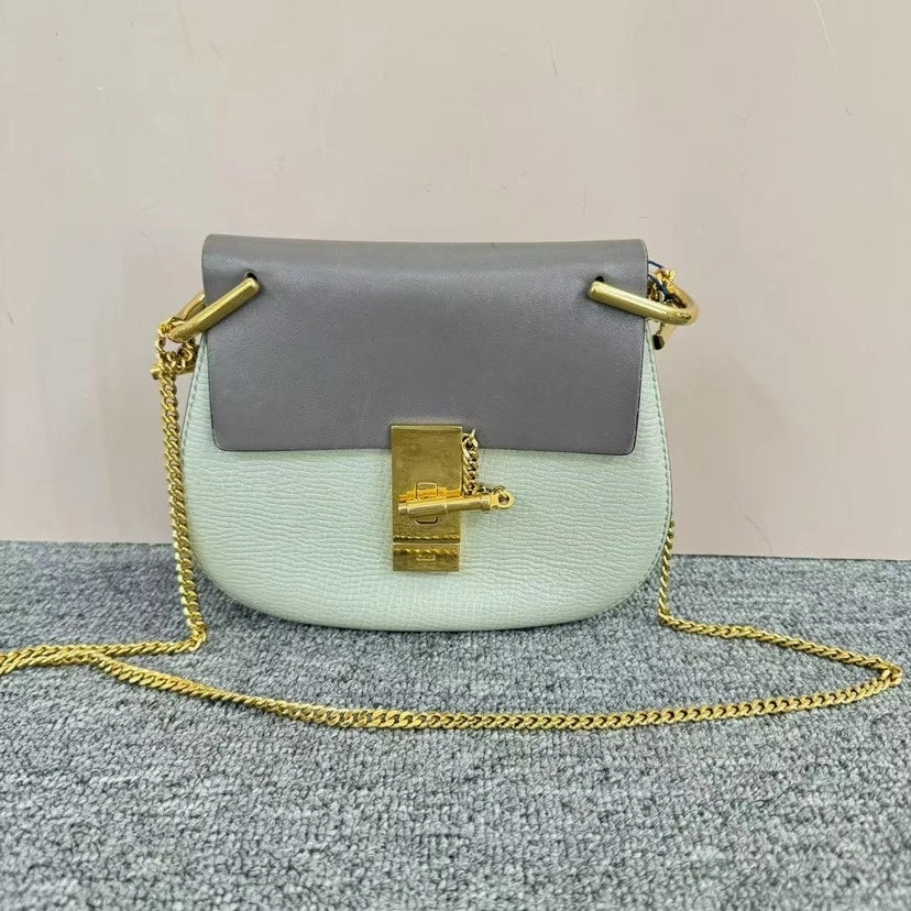 Chloe Drew Gray Green Leather Shoulder Bag Medium