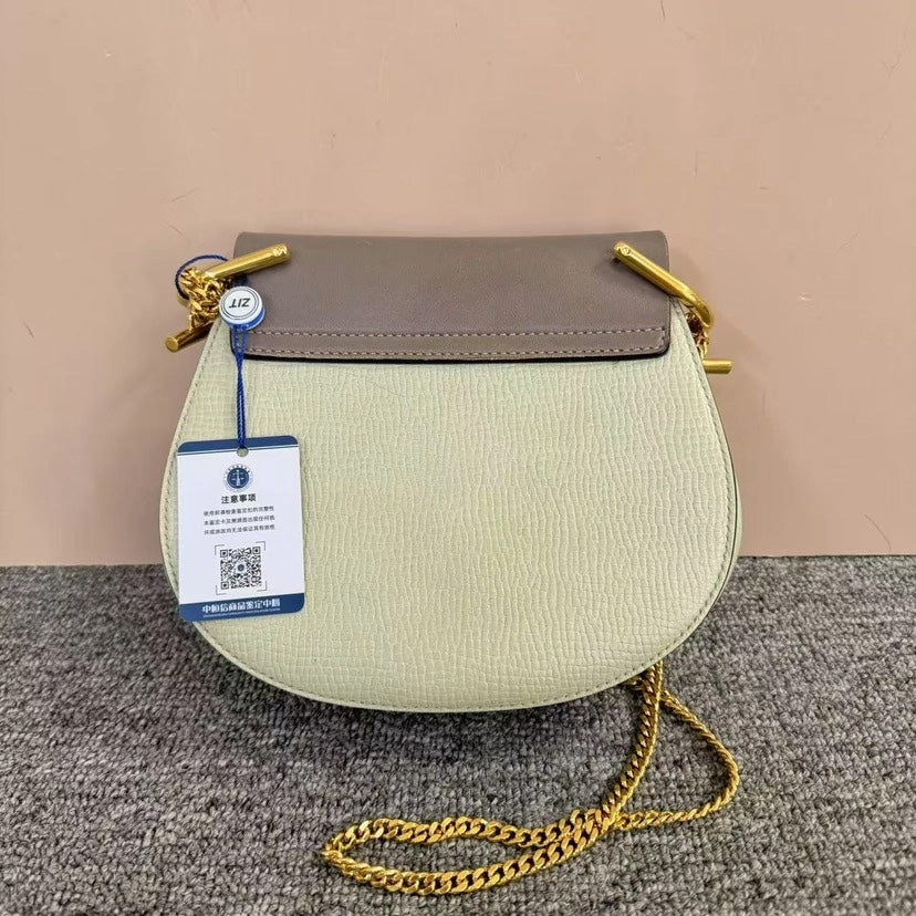 Chloe Drew Gray Green Leather Shoulder Bag Medium