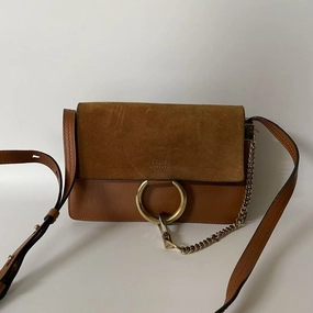 Chloe Faye Suede and Leather Brown Crossbody Bag