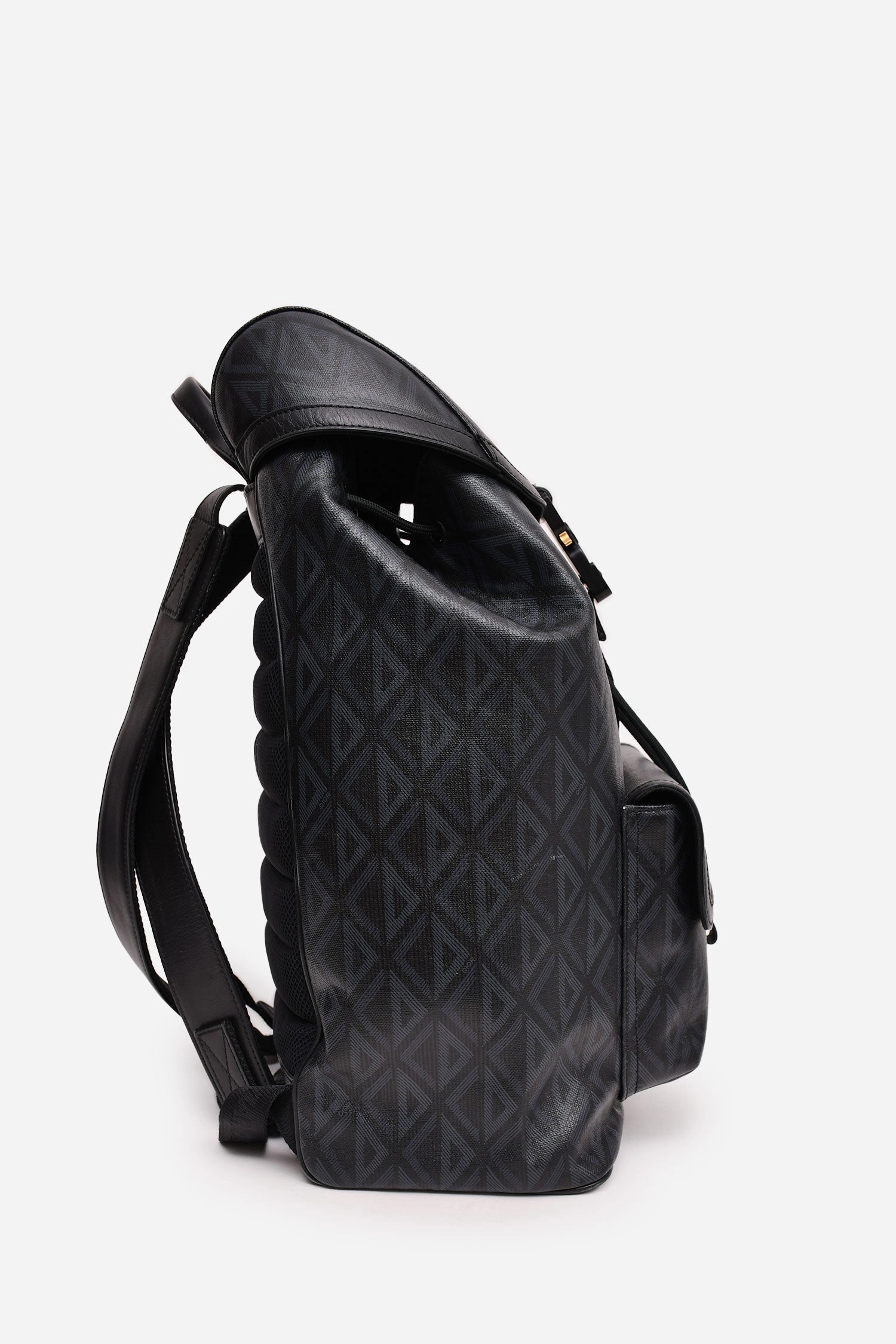 Christian Dior Homme Black Coated Canvas/Leather CD Diamond Print 'Hit The Road' Backpack