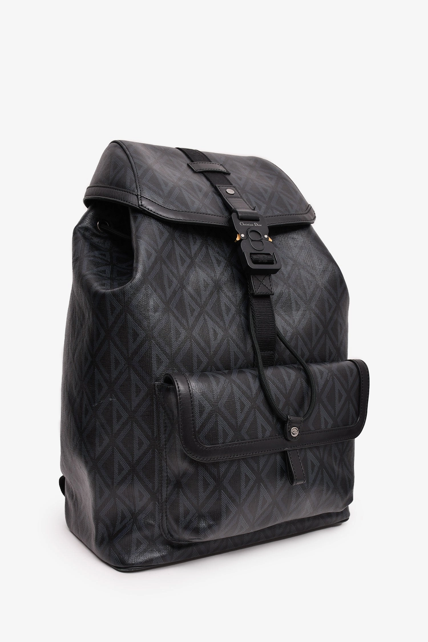 Christian Dior Homme Black Coated Canvas/Leather CD Diamond Print 'Hit The Road' Backpack