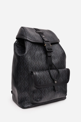 Christian Dior Homme Black Coated Canvas/Leather CD Diamond Print 'Hit The Road' Backpack