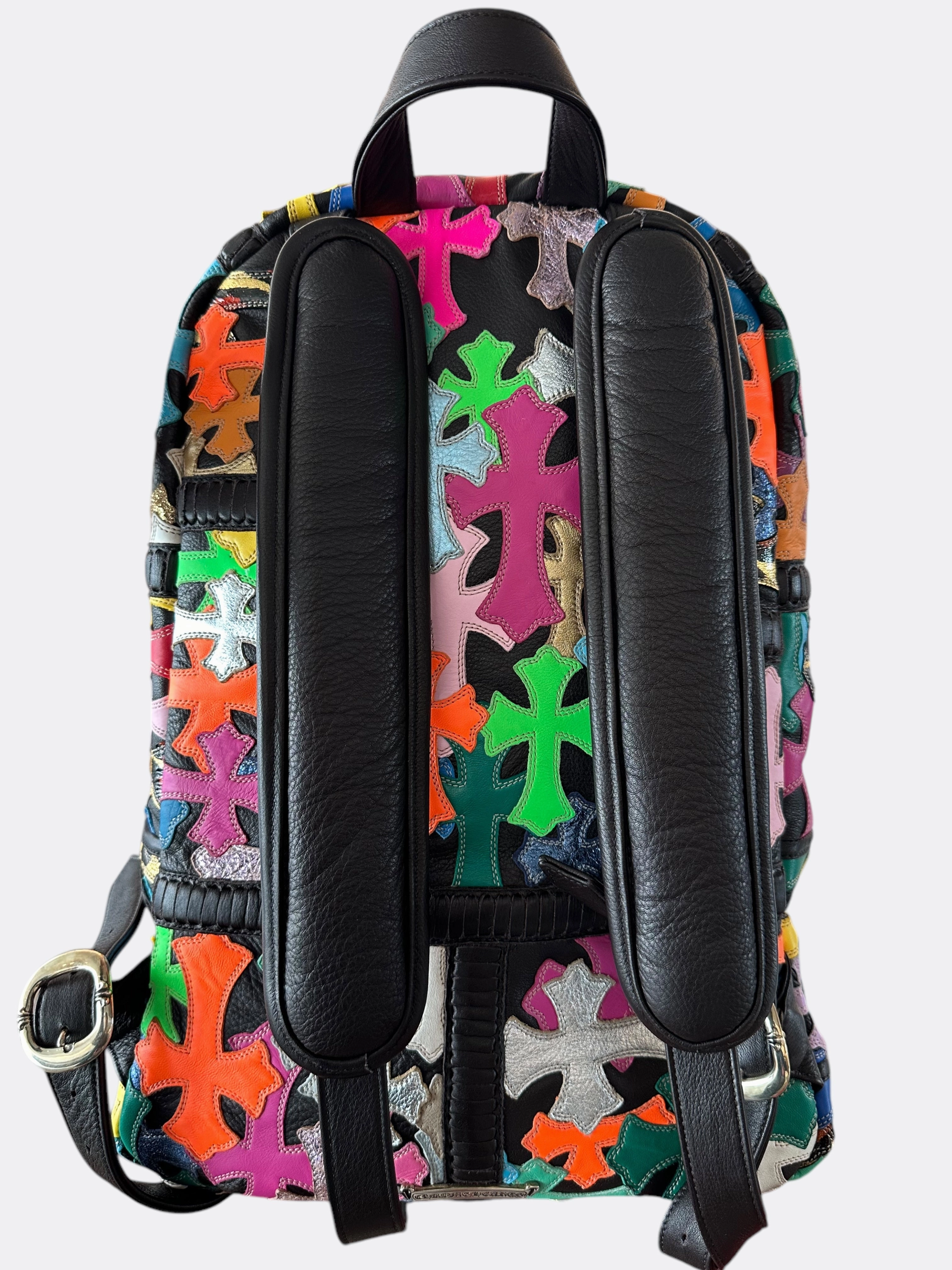 Chrome Hearts Black Multicolor Cross Patch Leather Backpack
