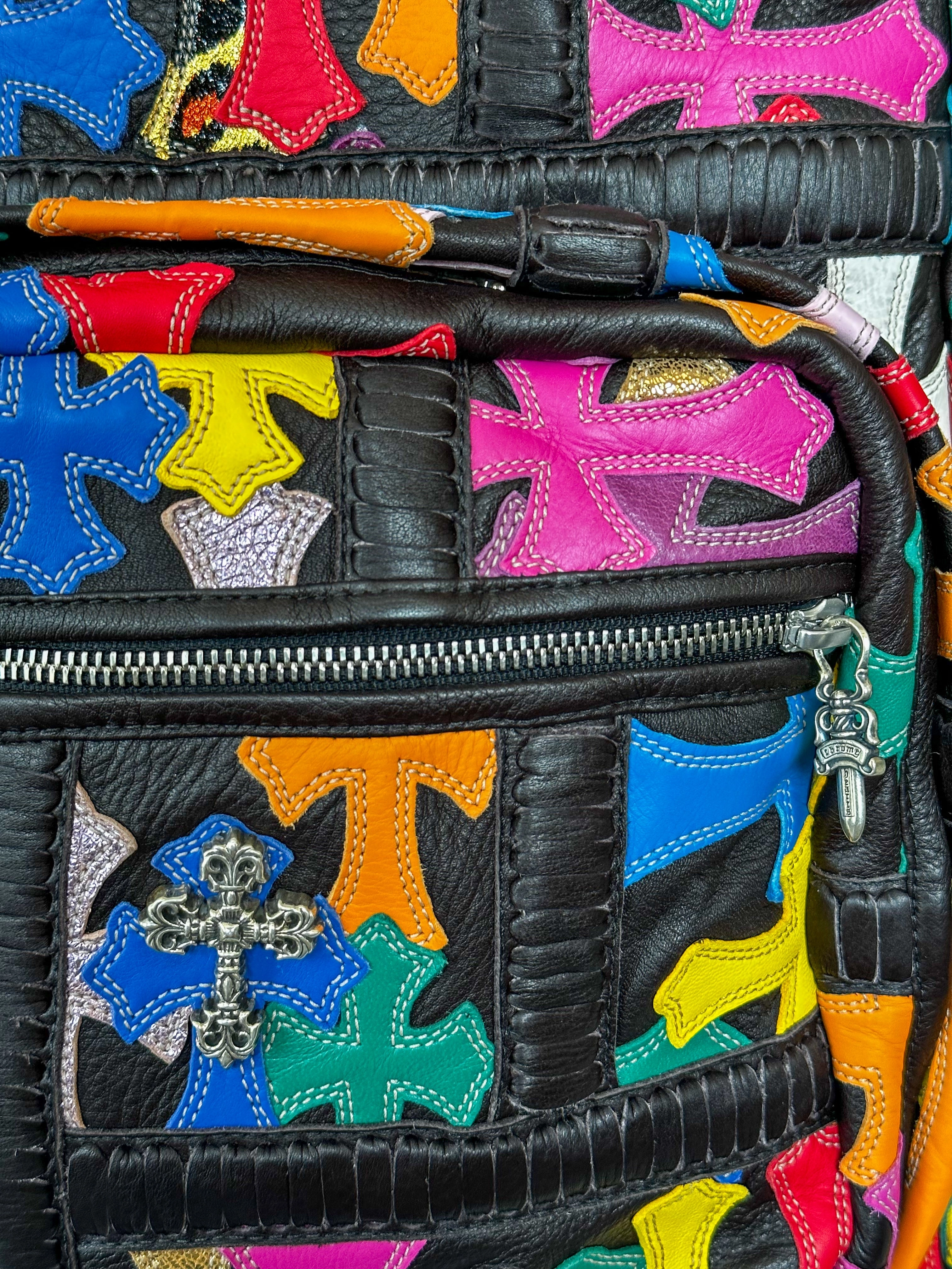 Chrome Hearts Black Multicolor Cross Patch Leather Backpack