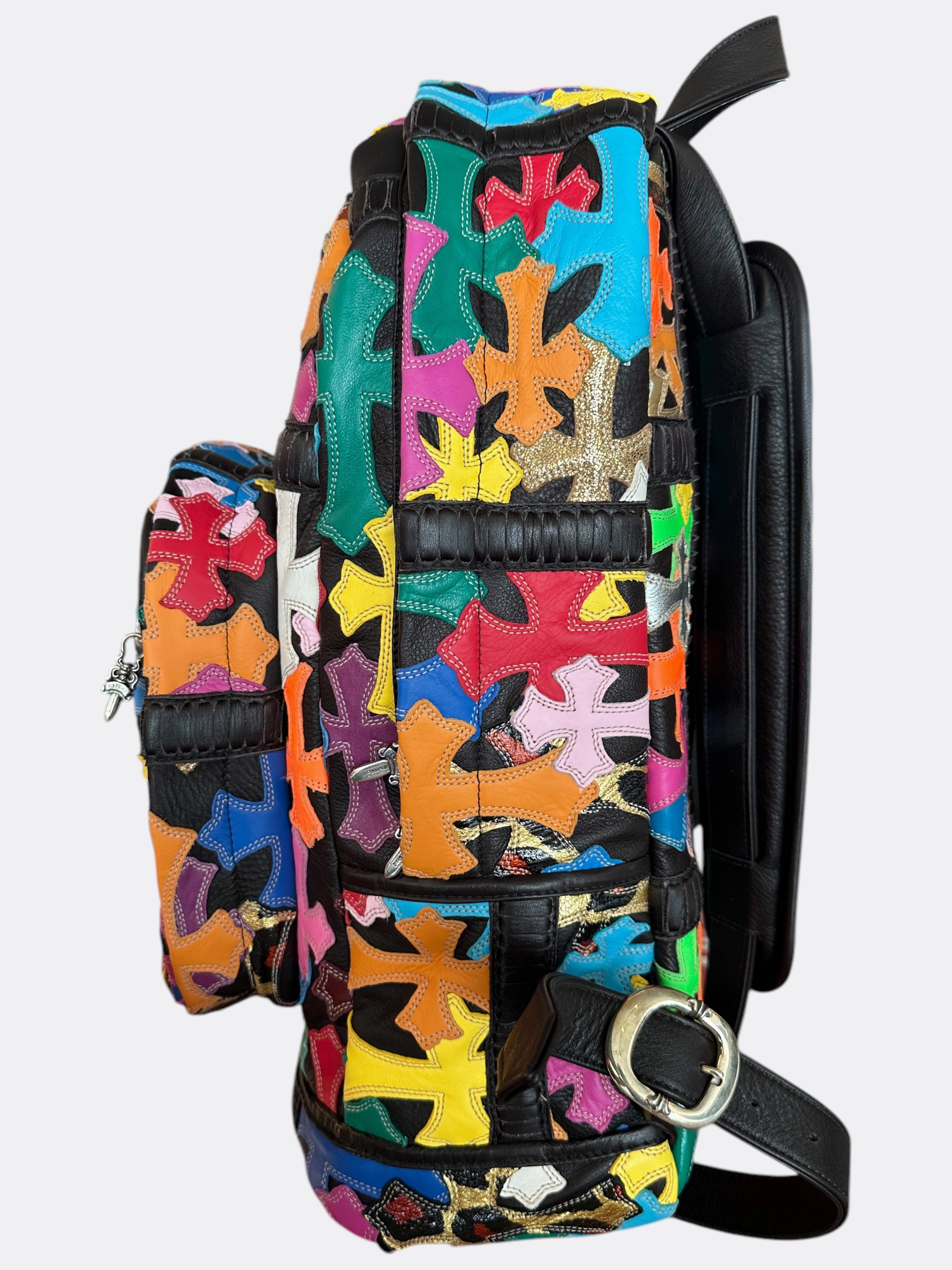 Chrome Hearts Black Multicolor Cross Patch Leather Backpack
