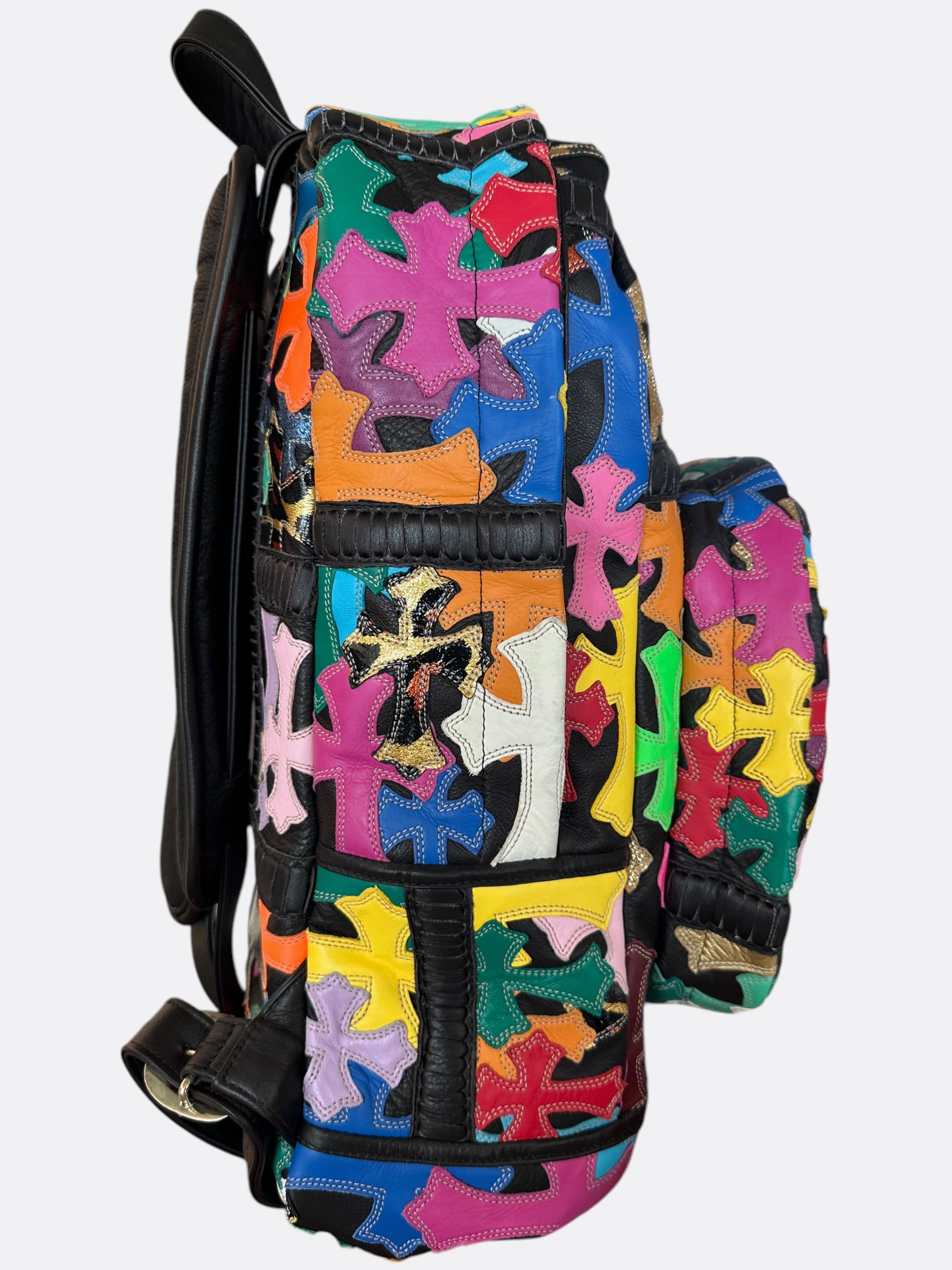 Chrome Hearts Black Multicolor Cross Patch Leather Backpack