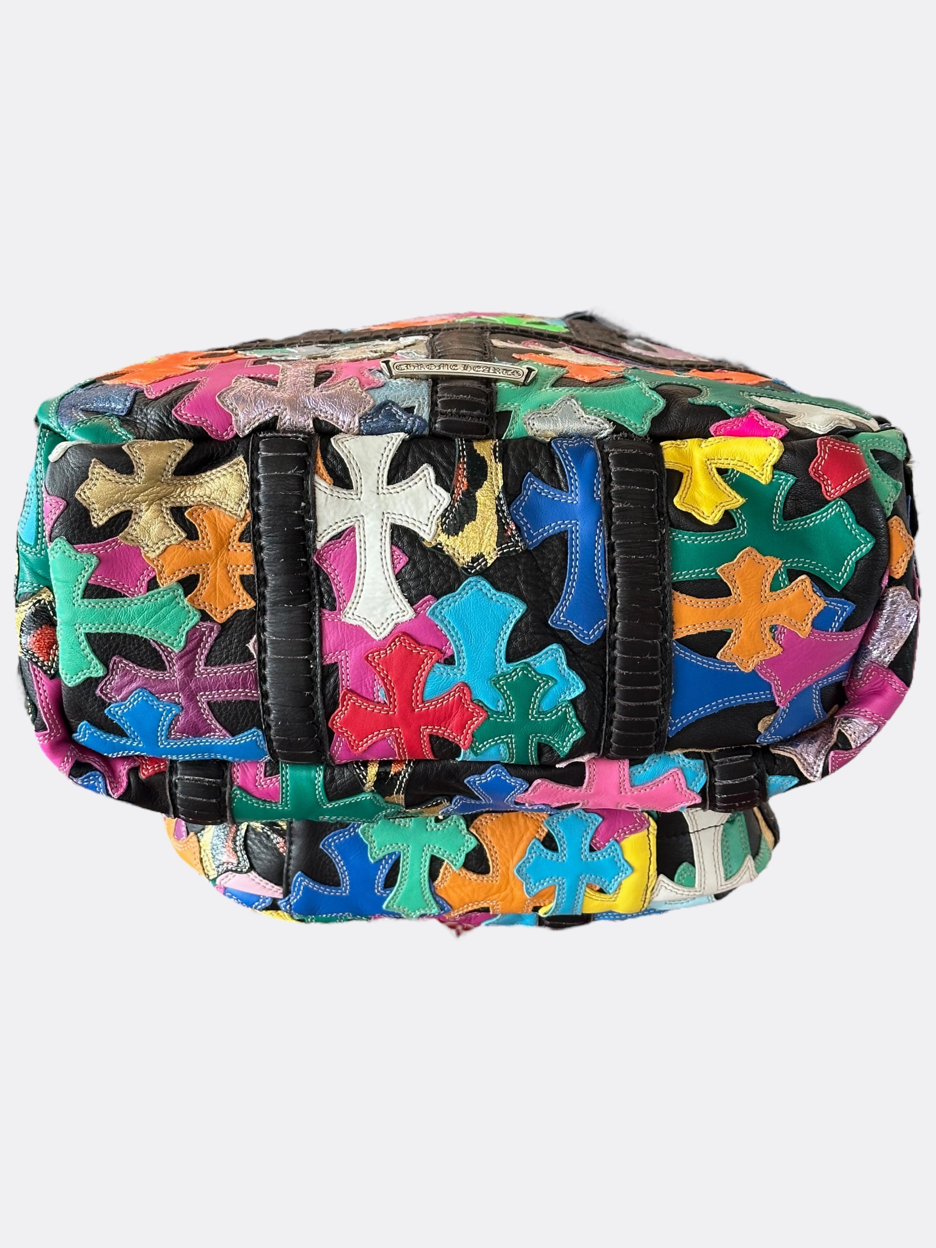 Chrome Hearts Black Multicolor Cross Patch Leather Backpack