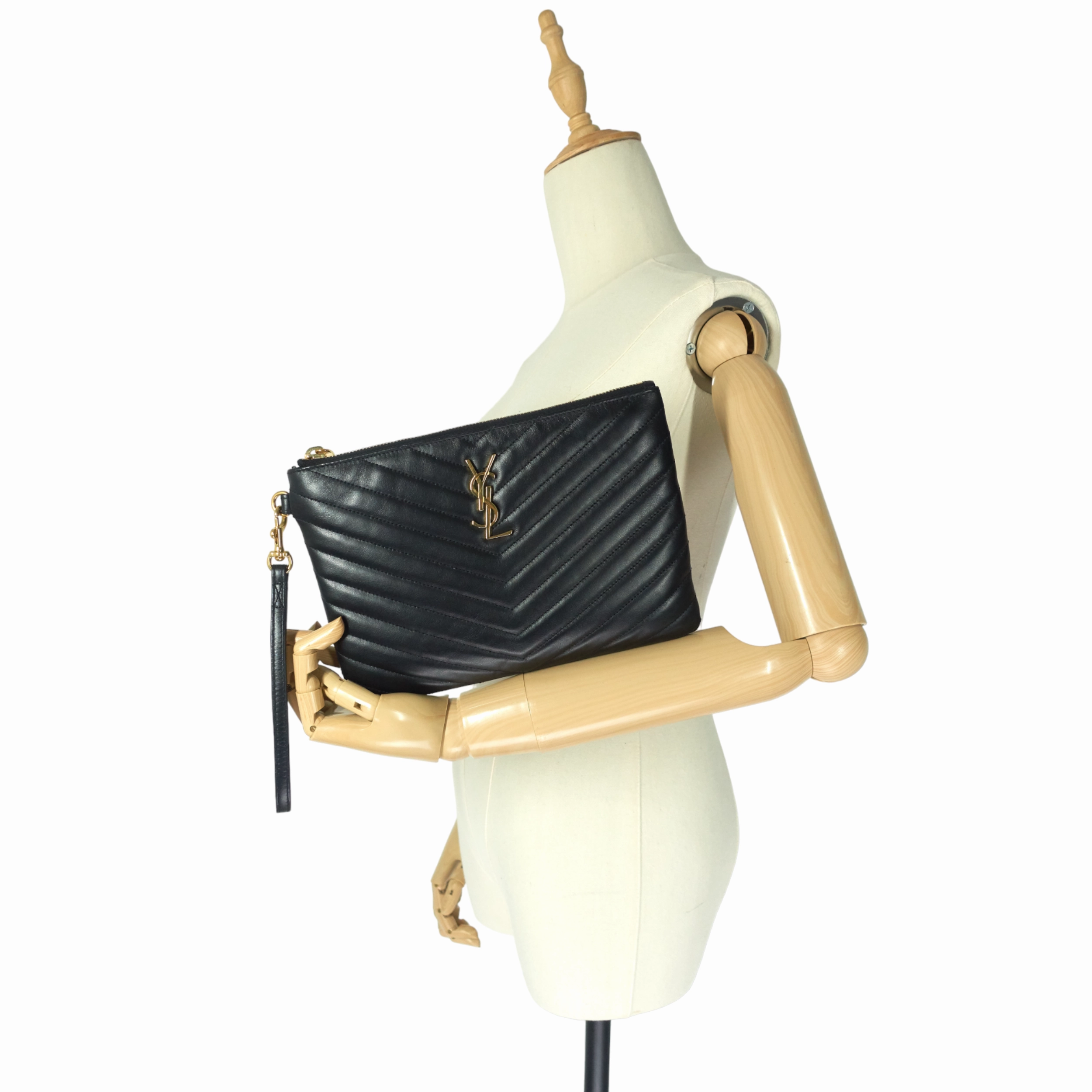 Classic Monogram Large Matellas Chevron Leather Wristlet Bag
