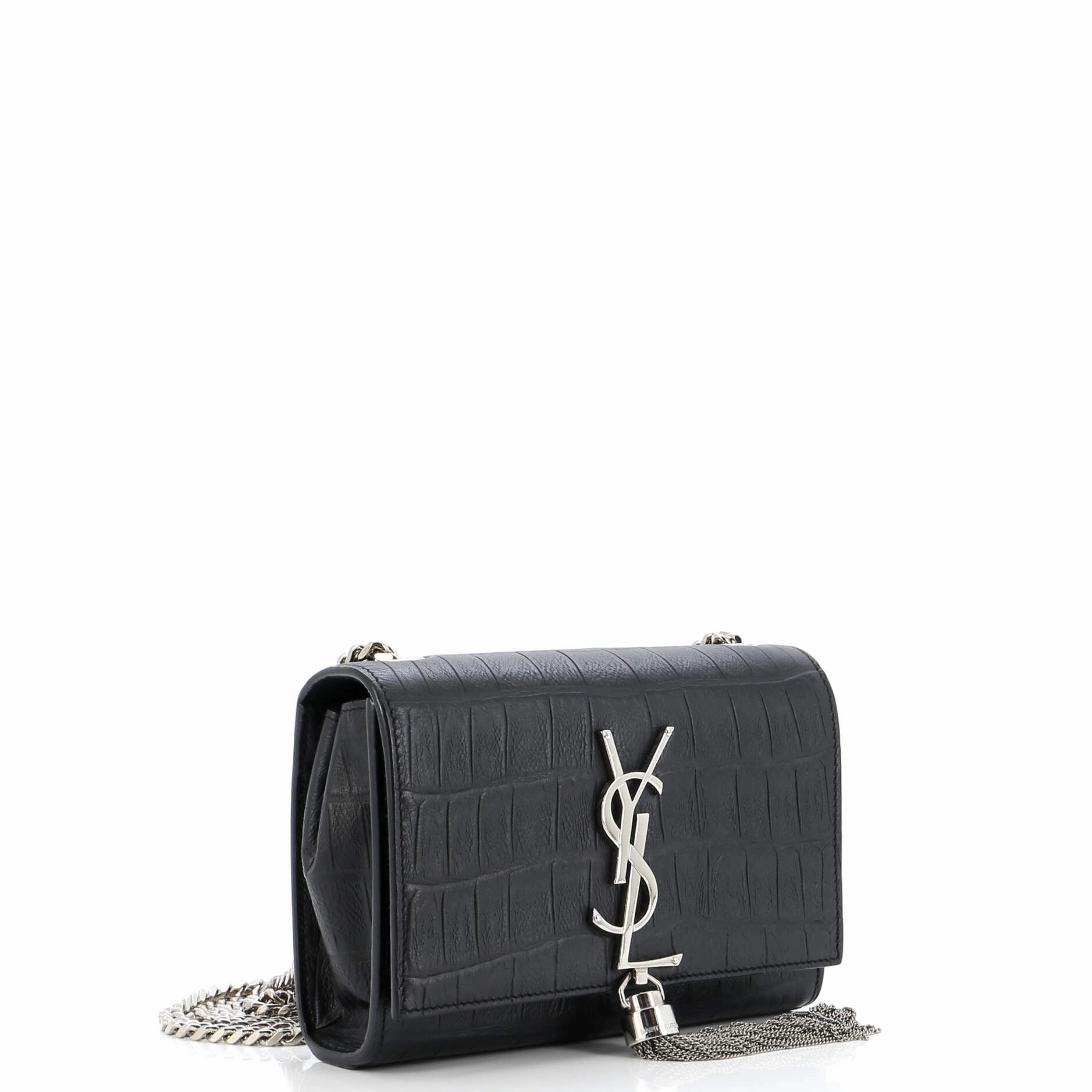Classic Monogram Tassel Crossbody Bag Crocodile Embossed Leather Small