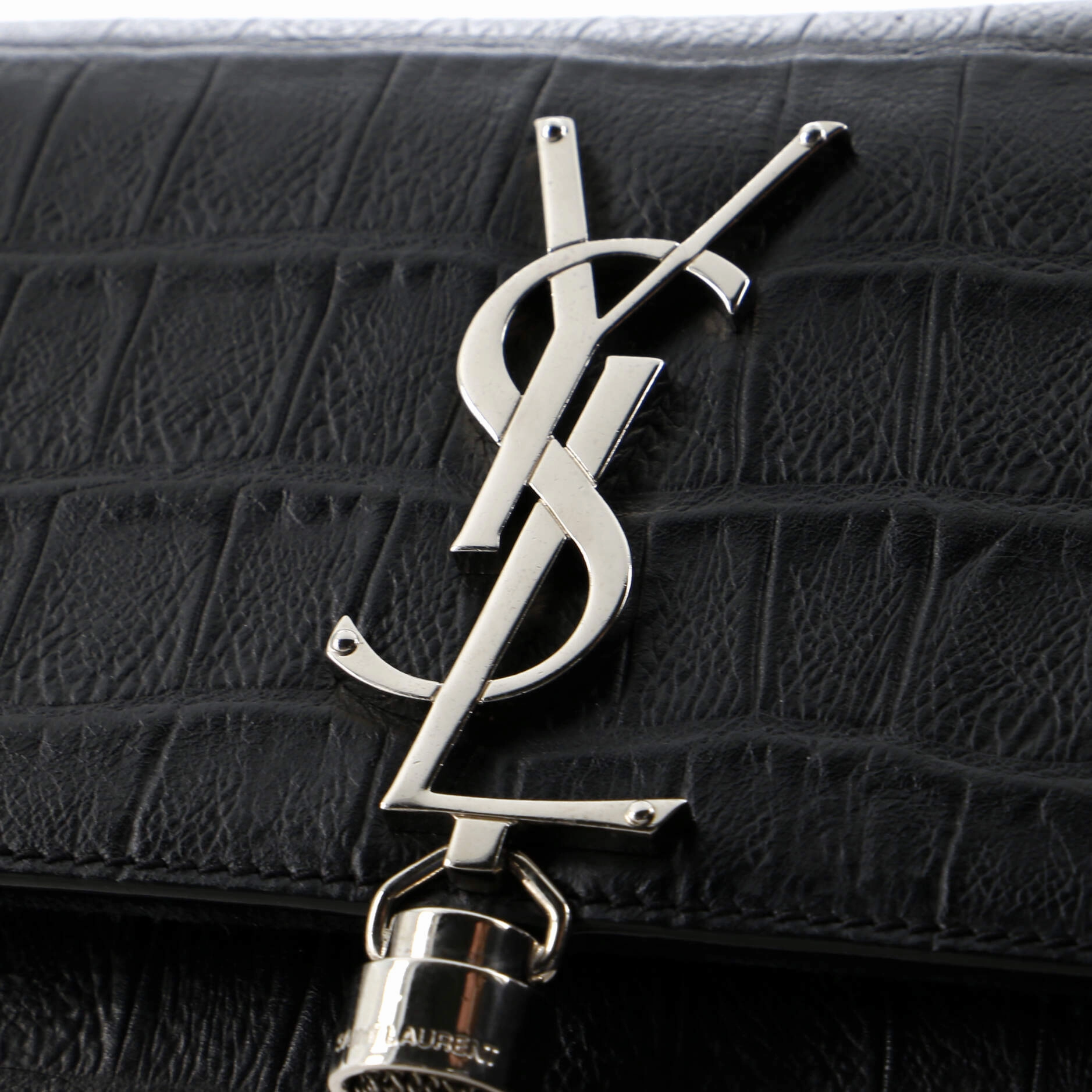 Classic Monogram Tassel Crossbody Bag Crocodile Embossed Leather Small