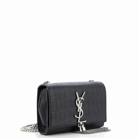 Classic Monogram Tassel Crossbody Bag Crocodile Embossed Leather Small