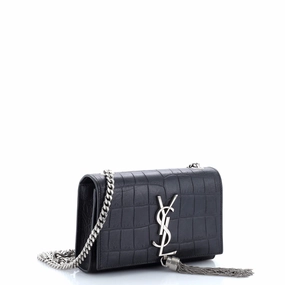 Classic Monogram Tassel Crossbody Bag Crocodile Embossed Leather Small